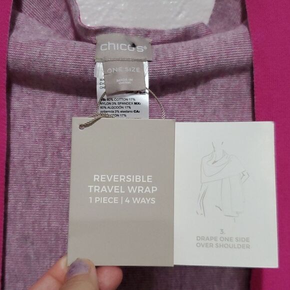 Chicos 4 Way Travel Wrap Cape in Reversible Pink One Size Fits Most - Picture 13 of 16